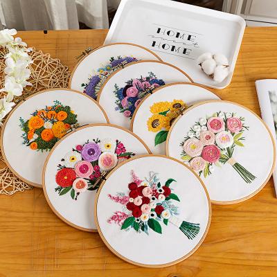 China Wholesale Cotton+acrylic+wood+paper DIY Embroidery Flowers Factories Pattern Sewing Tools Printed Beginner Embroidery Round Cross Stitch Kit Sewing for sale