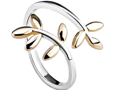 China Minimalist Adjustable Finger Double Leaf Ring With Laurel Shape , Personized Logo for sale