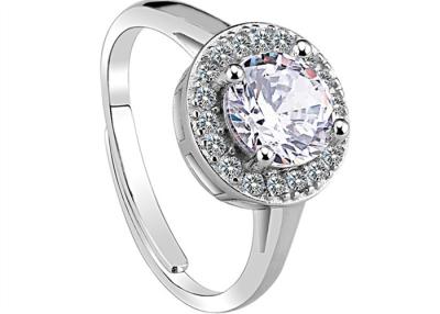 China Beauty Round Crystal Ring With Clear CZ Pave , Solid Sterling Silver Engagement Rings for sale