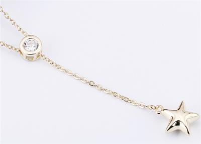 China Anniversary Gift Silver Star Pendant Necklace With Round White Crystal Y Shape for sale