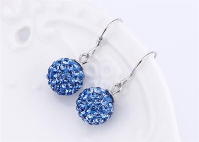 China Aqua Blue Crystal Ball Sterling Silver Dangle Earrings For Women Wedding Jewelry Gift for sale