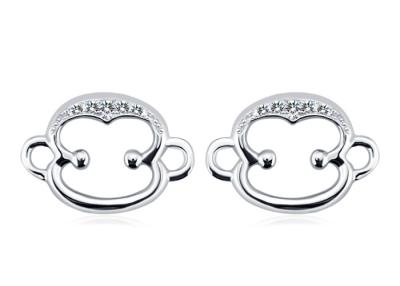 China Luxury Delicate Sterling Silver Earring , Tiny Cute Zodiac Monkey Stud Earrings for sale