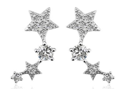 China Long Open Silver Star Drop Earrings With Two Pentagram , Never Fade for sale