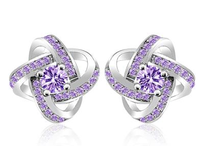 China Unique Clear 925 Sterling Silver Earring Pave CZ Fashion Flower Shaped Purple Stud for sale