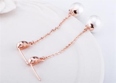 China 925 Sterling Silver Rose Gold Plated Heart Post Long Chain With Pearl Earring for sale