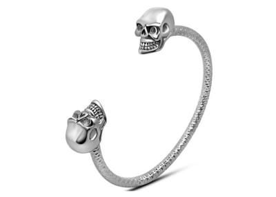 China Mens Boys Gothic Jewelry SS Double Skull Bracelet Open Style Cuff Bangle Accessories for sale