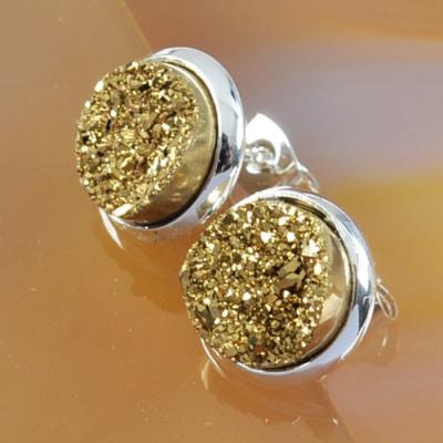 China Yellow Druzy Stud Earring , Circle Stud Earrings Faux Druzy Stone Jewelry for sale