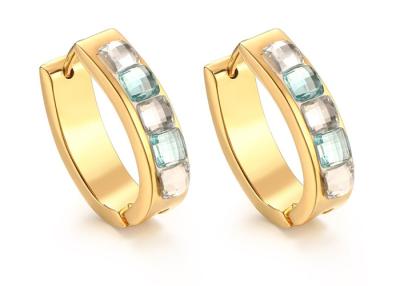 China Gold Plated Princess - Cut CZ Hoop Earrings Double Color For Wedding Designs Jewelry for sale