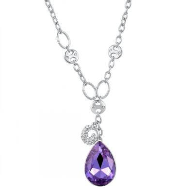 China Fashion Customized Sterling Silver Jewelry , Purple Teardrop Pendant Necklace For Women for sale