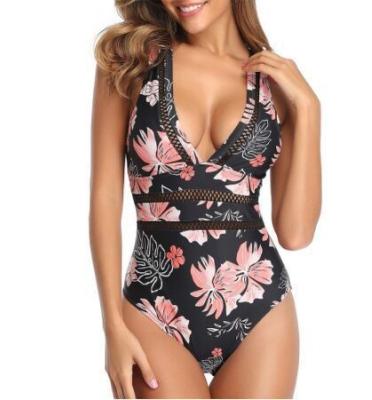 China Breathable Sexy Cavity Mesh One-Piece Swimsuit V-neck Swimsuit for sale