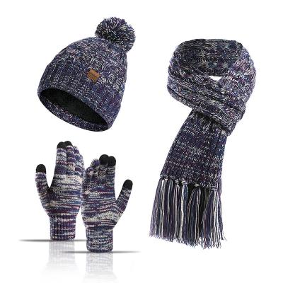 China 25X50cm or new autumn and winter wool color custom knitted hat thickened scarf touch screen gloves three-piece set for sale