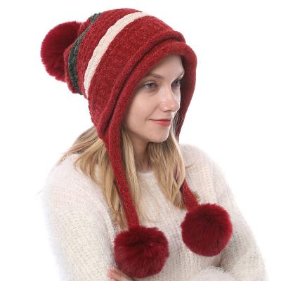 China COMMON 3 Warm Fleece Ball Knitted Hat Autumn And Winter Soft Chenille Ladies Wool Hat for sale