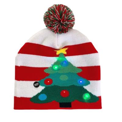 China Yarn Christmas Elk Christmas Tree With Ball Knitted Hat LED Lights Warm Colorful Christmas Hat for sale