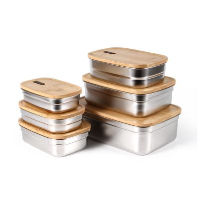 China Freshness Keeping Amazon Stainless Steel Bento With Bamboo And Lid Lid Tiffin Wood Lunch Box Large Capacity Bento Box For Office for sale