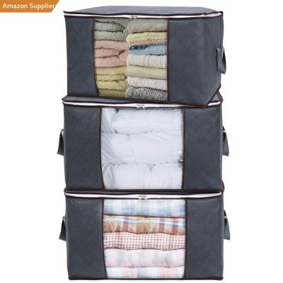 China Amazon Viable Best Selling Non Woven Clothes Storage Bag Organizer Foldable Storage Box For Blanket Quilt Closet for sale