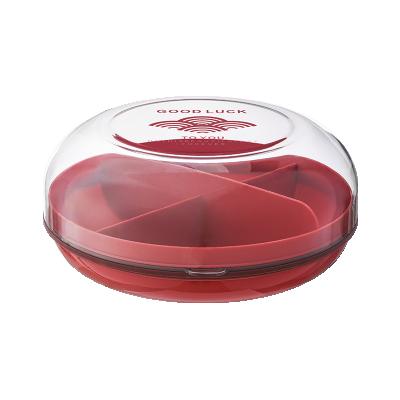 China Freshness Preservation Round Candy Box-with 4 Shaped Nut Dry Candy Tray Clear Plastic Fruit Snack Dish for sale