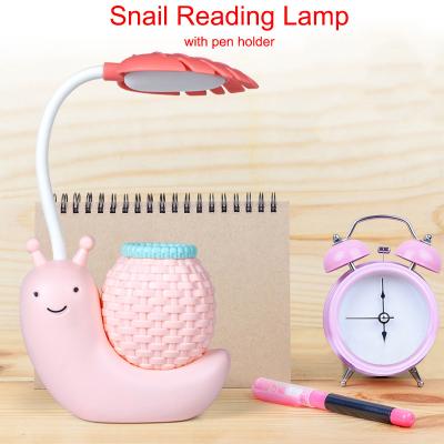 China Novelty Macaron Color LED Snail Reading Lamp With Pen Holder USB Rechargeable Baby Table Night Light Lovely Decorative New Desk Lamp for sale