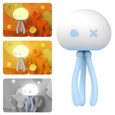 China Dimmable Cute Obedient Decoration Silicone Jellyfish Night Lights Silicone Cartoon Touch USB Rechargeable Animal Night Lamp For Kids Baby for sale