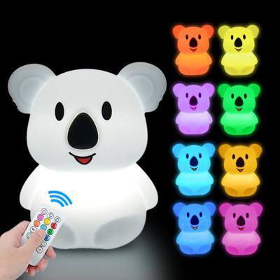 China USB Rechargeable RGB Dimmable Silicone Koala LED Night Light Touch Sensor Remote Control Timer Silicone Desk Lamp for Kids Baby Gift for sale