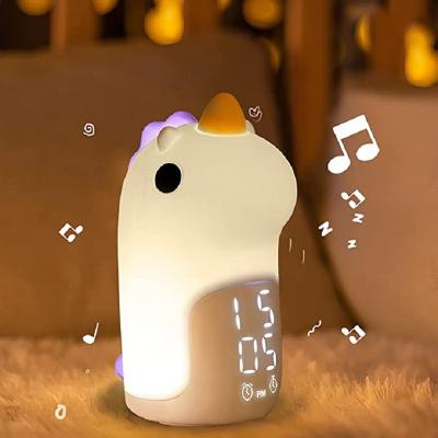 China Multifunctional Creative Lovely Children's Bedroom Silicone Night Light Room Decor Lamp Smart Unicorn Alarm Clock Night Light Silicone for sale