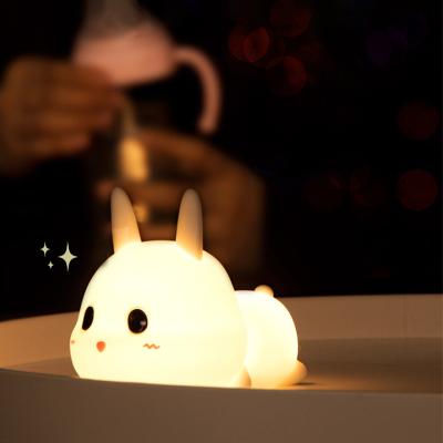 China Silicone Rabbit LED Night Light Silicone Cartoon Dimmable Animal Lamp USB Rechargeable for Kids Baby Gift Bedside Bedroom Light for sale