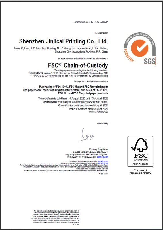 FSC - Shenzhen Jinlicai Printing Co., Ltd.