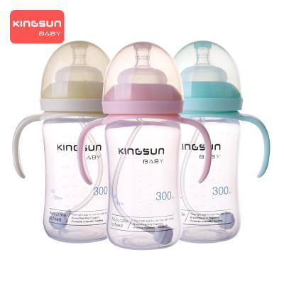 China BPA Free PP Baby Bottle Kids Learning Cup With Milk Plastic Baby Water Gravity Ball Straw Handle Toddler Bottle 300ml for sale