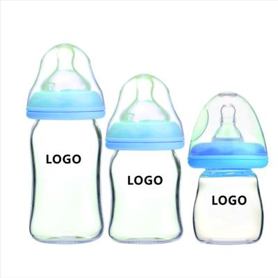 China Custom BPA Free Baby Feeder Bottle Glass 160ml BPA Free Wide Neck Safe Wide Neck Milk Feeding Infant Bottle for sale