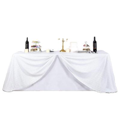 China Waterproof Glitter Drape Tablecloth Sequin Fabric White Table Cloth For Party Ceremony Halloween 60 x 102 inch for sale