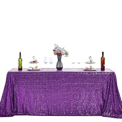 China 90x156 Inch Waterproof High Quality Rectangular Sequin Tablecloth Purple Glitter Wedding Table Cloth For Home Birthday Party for sale