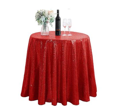 China Custom Color And Size Wedding Festival 3mm Sequin Polyester Tablecover Round Waterproof Tablecloths for sale