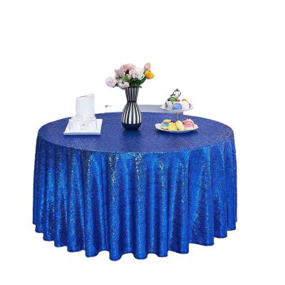 China Waterproof Soft Blue Wrinkle Free Sequin Embroidery Circular Round Tablecloth For Home Decoration for sale