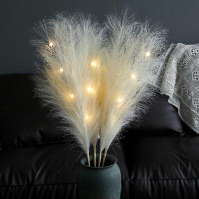 China Large Gray Beige Artificial Dried Pampas Environmental Protection Green Faux Pampas Boho Style Wedding Decoration Large Fluffy Grass For Sale for sale