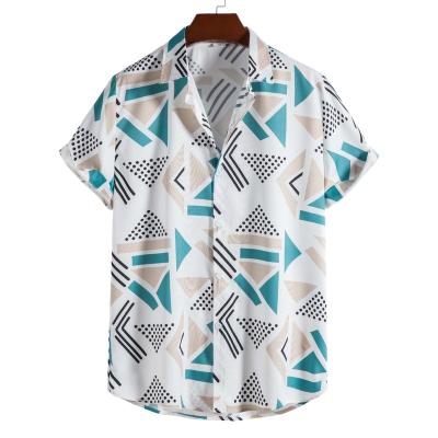 China 2023 Summer Fashion Men Shirts Custom Anti-pilling Hawaiian Clothing Short Sleeve Geometric Print Men's Beach Shirt for sale