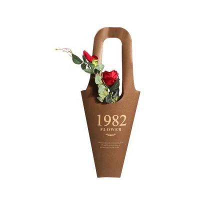 China Recyclable Portable Kraft Paper Flower Bouquet Paper Bags Florist Bags Mothers Day Gift Bag for sale