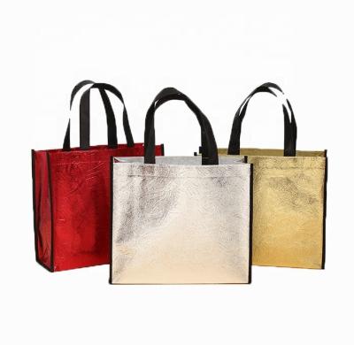 China Recyclable Gold and Silver Non Woven Laminated Biodegradable Nonwoven Foldable Non Woven Handbag Shopping Fabric Storage Bags for sale