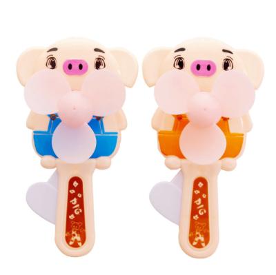 China Student Small Mini Cartoon Pig Toys Press Fan Mini Fans Cartoon Summer Kids Hand Press Fan for sale