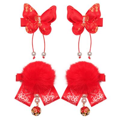 China Chinese red hair accessories ball and bow styles girls hair decoration headwear kids hair accessories for sale