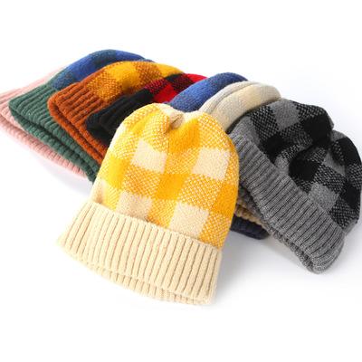 China Keep Warm Winter Baby Hat Fashion Plaid Kids Beanie Hat Comfortable Keep Warm Hats for sale