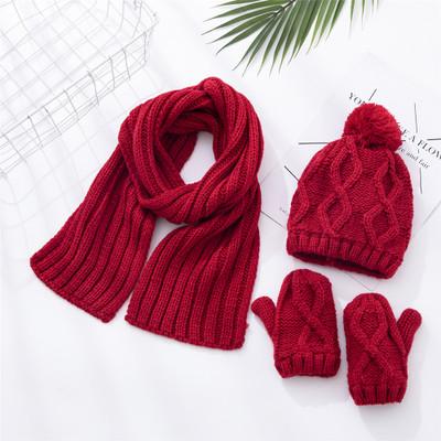 China Kids Winter Wool Thermal High Quality Solids Knitted Scarf Hat Glove Sets For Kids Wholesale for sale