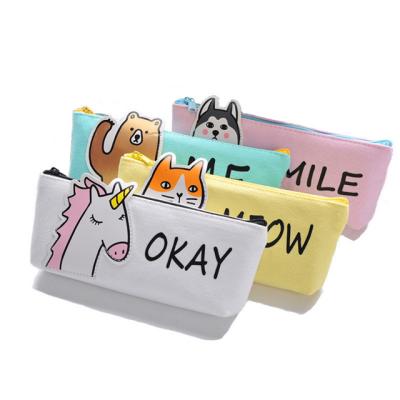 China Schools & Office Creative Kids Pencil Bag Triangle Canvas Animal Stationery Backpack for sale