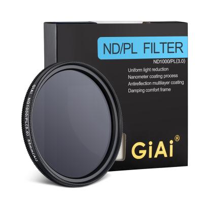 China Light Reduction and Removing Unwanted Light in Stock GiAi 55mm ND1000-PL ND and 2in1 Camera Full Filter for sale