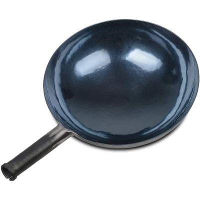 China Sustainable Chinese Traditional Hand Hammered Round Iron Bottom Pre-Seasoned Frying Wok With Metal Handle for sale