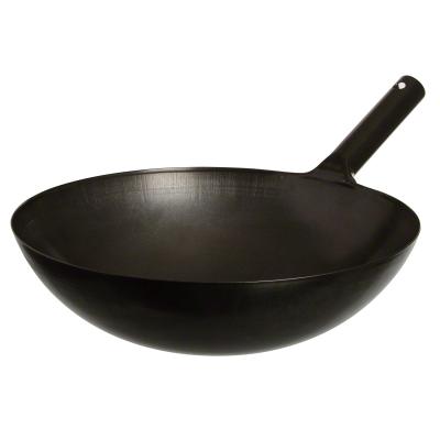 China Sustainable Pre-Seasoned Japanese Wok Black Carbon Steel Wok Pan With Metal Handle For Hotel Restaurant for sale