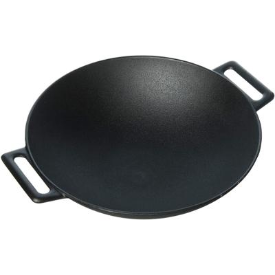 China 32cm Sustainable Premium Cast Iron Chinese Kitchen Wok Set With Double Ear Handle for sale