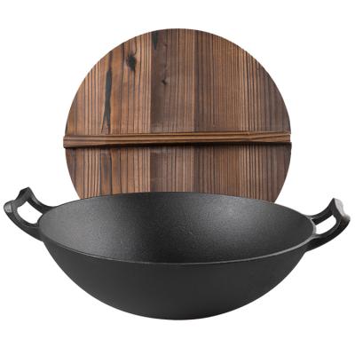 China 14 Inch Eco - Friendly Chinese Cast Iron Wok With Two Iron Handle for sale