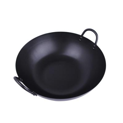 China 32cm Durable High Quality Cast Iron Chinese Kitchen Wok Set With Iron Handle for sale