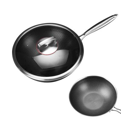 China Viable Healthy Cheap Small Cook Black Wok Pan With Stainless Steel Handle for sale