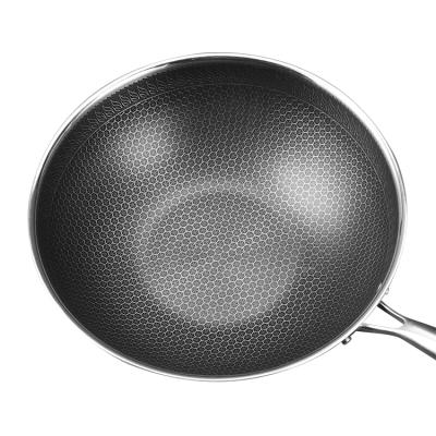 China Durable Stainless Steel Honeycomb Non-Stick Restaurant Cooking Wok With Round Bottom for sale