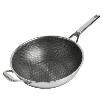 China Durable Stainless Steel Honeycomb Gas Burner Non-Stick 34cm Wok With Lid for sale